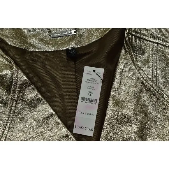 White House Black Market Champagne Metallic Leather Moto Jacket Size XL New - Picture 7 of 8